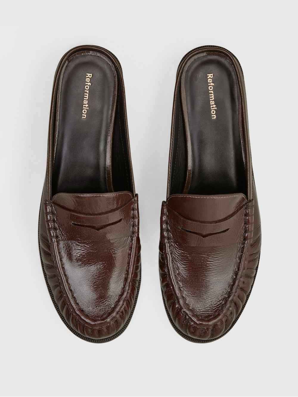 Reformation Brown Leather Penny Loafer Mules